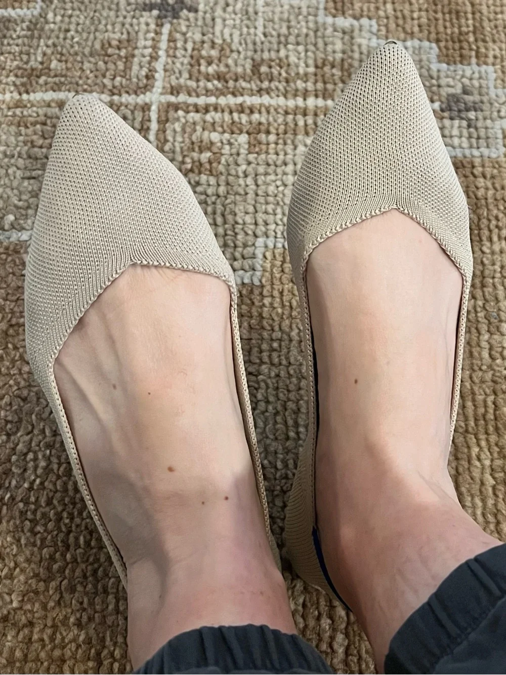 Rothy's Beige Pointed Ballet Flats with Navy Trim - Picture 2 of 4